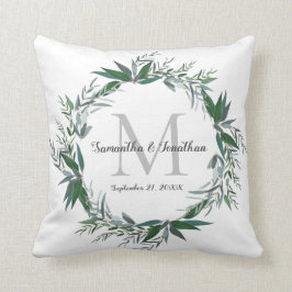 Cojín Decorativo Elegante Eucalyptus Monograma Boda Blanco Keepsake