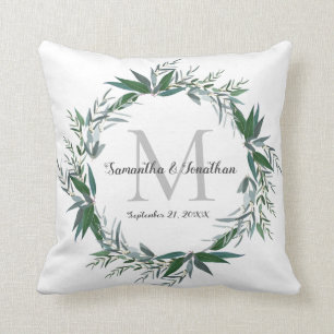 Cojín Decorativo Elegante Eucalyptus Monograma Boda Blanco Keepsake