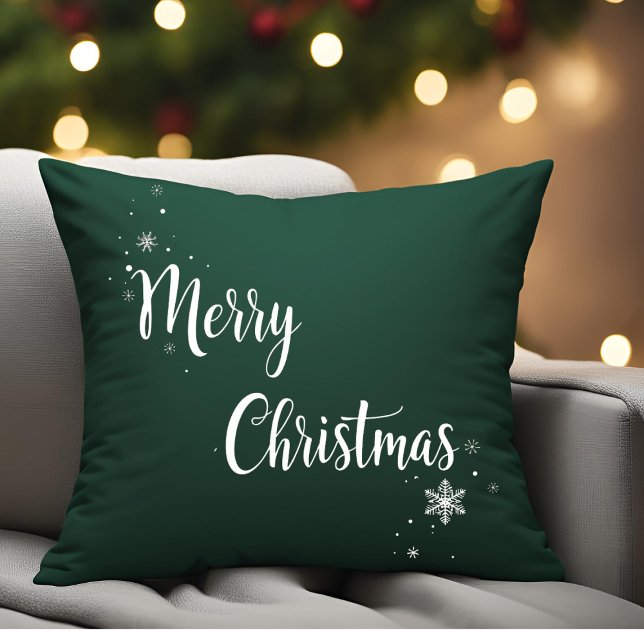 Cojín Decorativo Elegante Feliz Navidad Script Green Family (Subido por el creador)