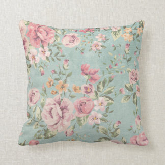 Cojín Decorativo Elegante femenino rosado verde azulado floral