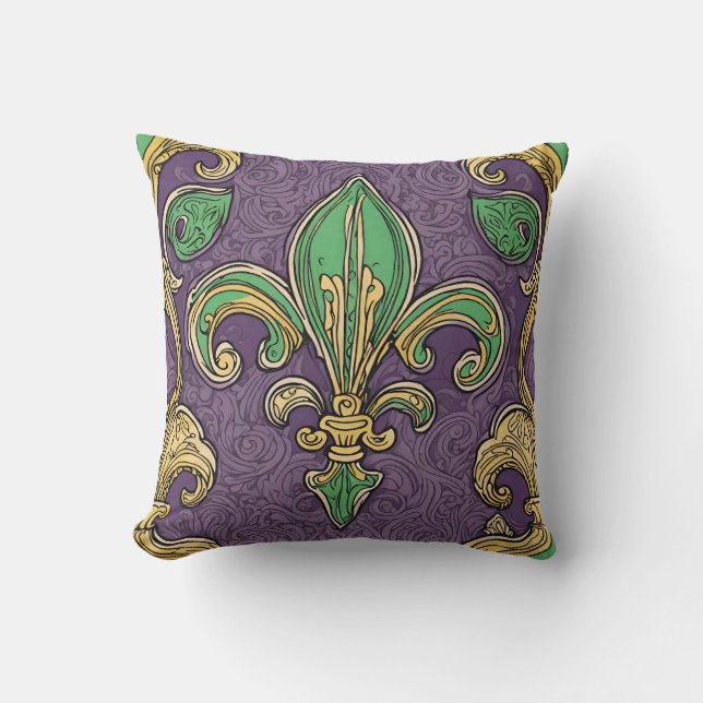 Cojín Decorativo Elegante Fleur de Lis Mardi Gras (Anverso)