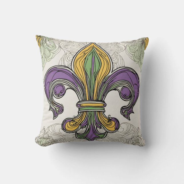 Cojín Decorativo Elegante Fleur de Lis Mardi Gras (Anverso)