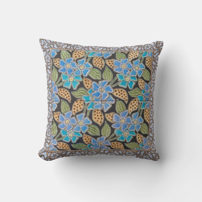 Cojín Decorativo Elegante Flor Azul Periwinkle Floral Clásico (Anverso)