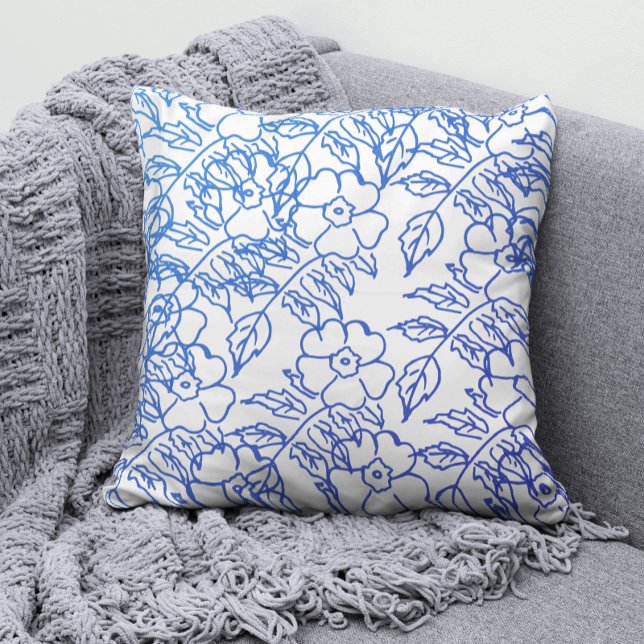 Cojín Decorativo Elegante Flor de Estampado Azul sobre Blanco (Subido por el creador)