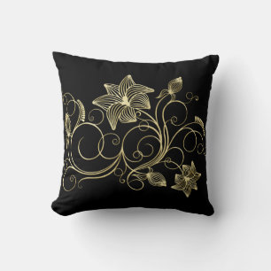 Cojín Decorativo Elegante flor de hiedra dorada y hojas