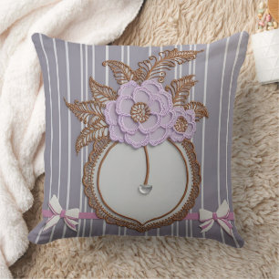 Cojín Decorativo Elegante Flor de Lavanda y Rayas