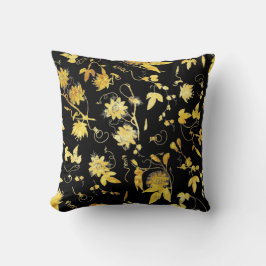 Cojín Decorativo Elegante flor de pasión de oro sobre negro