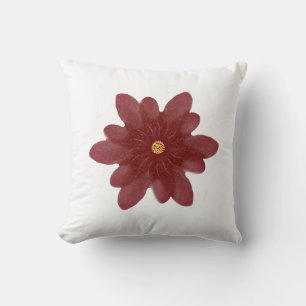 Cojín Decorativo Elegante Flor de Terciopelo Rojo sobre Negro   Flo