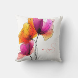 Cojín Decorativo Elegante Floral Abstracto de Acuarela Personalizad