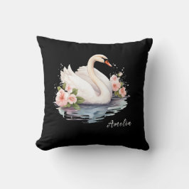 Cojín Decorativo Elegante Floral Acuarela Cisne Negro Nombre Hija