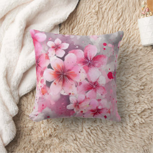 Cojín Decorativo Elegante Floral Acuarela Rosa Gris