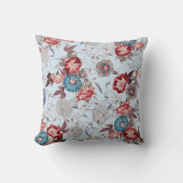 Cojín Decorativo Elegante floral azul rojo gloria de la mañana japo