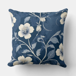 Cojín Decorativo Elegante Floral Botánico Azul
