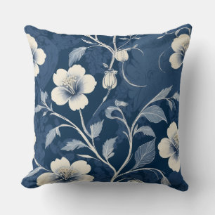 Cojín Decorativo Elegante Floral Botánico Azul