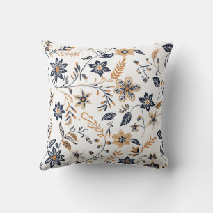 Cojín Decorativo Elegante Floral Botánico Azul Marino y Dorado