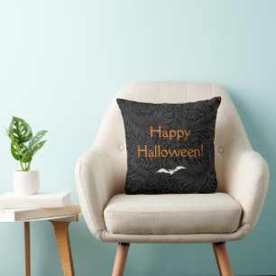 Cojín Decorativo Elegante Floral Botánico de Halloween Negro