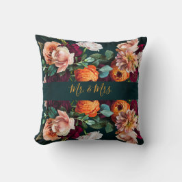 Cojín Decorativo Elegante Floral Botánico Rústico Boda de Sr. y Sra