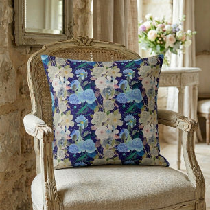 Cojín Decorativo Elegante Floral Caprichosa Moderno Rayas Azul Oscu