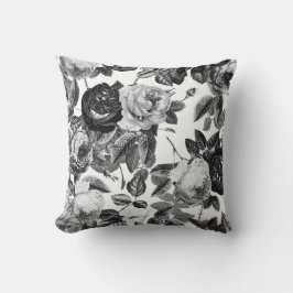 Cojín Decorativo Elegante floral de color blanco y negro vintage