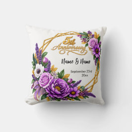 Cojín Decorativo Elegante Floral de Oro 5 Años de Aniversario