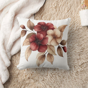 Cojín Decorativo Elegante floral en acuarela de burgundy y crema