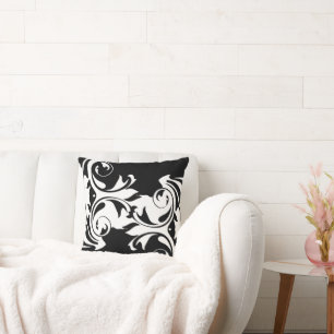 Cojín Decorativo Elegante Floral en Blanco y Negro