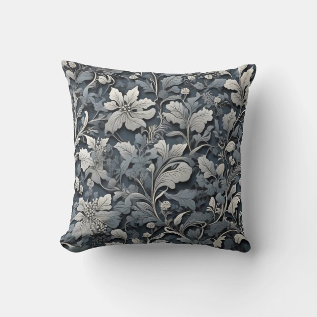 Cojín Decorativo Elegante floral gris blanco plateado azul polvorie (Anverso)