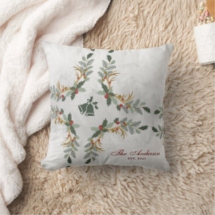 Cojín Decorativo Elegante Floral Navideño Familiar de Agua Fuerte
