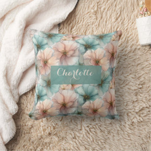 Cojín Decorativo Elegante floral personalizada vintage rosa y verde