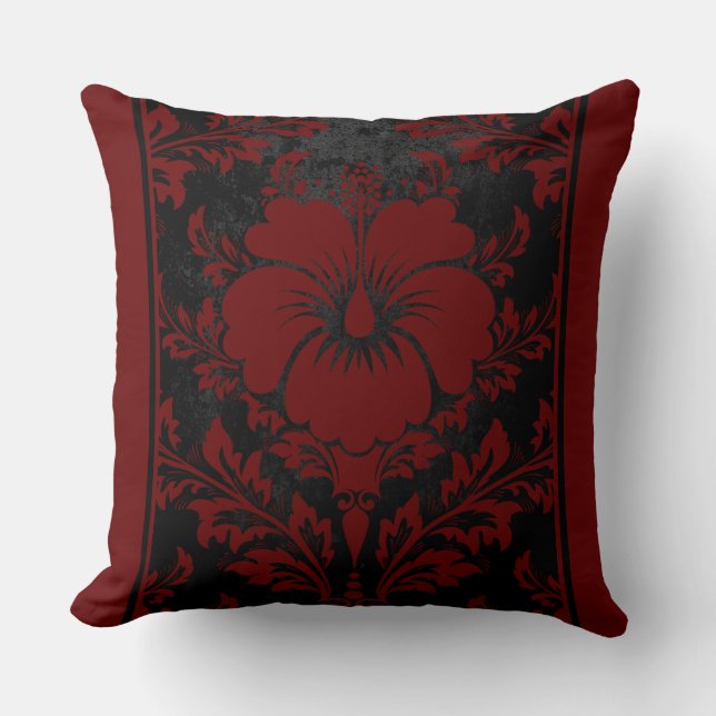 Cojín Decorativo Elegante floral roja y negra (Anverso)