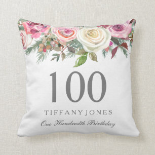 Cojín Decorativo Elegante Floral rosa blanca rosa 100 cumpleaños