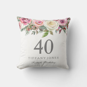 Cojín Decorativo Elegante Floral rosa blanca rosa 40 cumpleaños