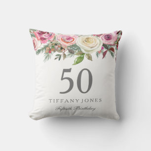 Cojín Decorativo Elegante Floral rosa blanca rosa 50 cumpleaños