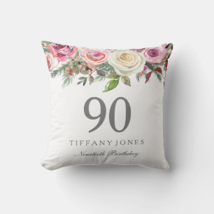 Cojín Decorativo Elegante Floral rosa blanca rosa 90 cumpleaños