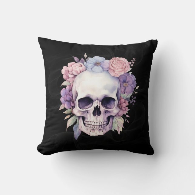 Cojín Decorativo Elegante Floral Skull Decoración gótica de Hallowe (Anverso)