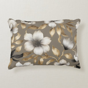 Cojín Decorativo Elegante Floral Taupe Dorado Blanco