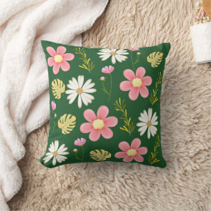 Cojín Decorativo Elegante Floral Verde Rosa Moderno