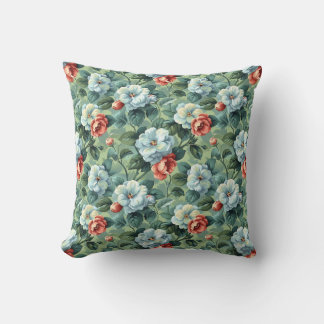 Cojín Decorativo Elegante Floral Vintage Azul y Coral