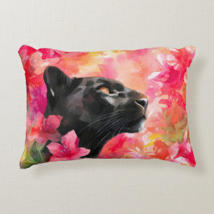 Cojín Decorativo Elegante floreciente Floral Wild Panther Negro
