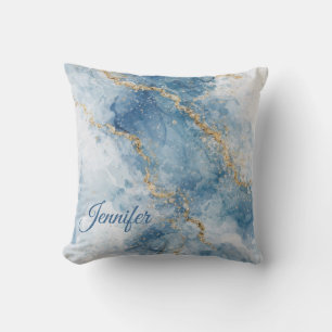 Cojín Decorativo Elegante flujo abstracto de brillo azul dorado