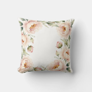 Cojín Decorativo Elegante fondo floral de peonía con rubor de acuar