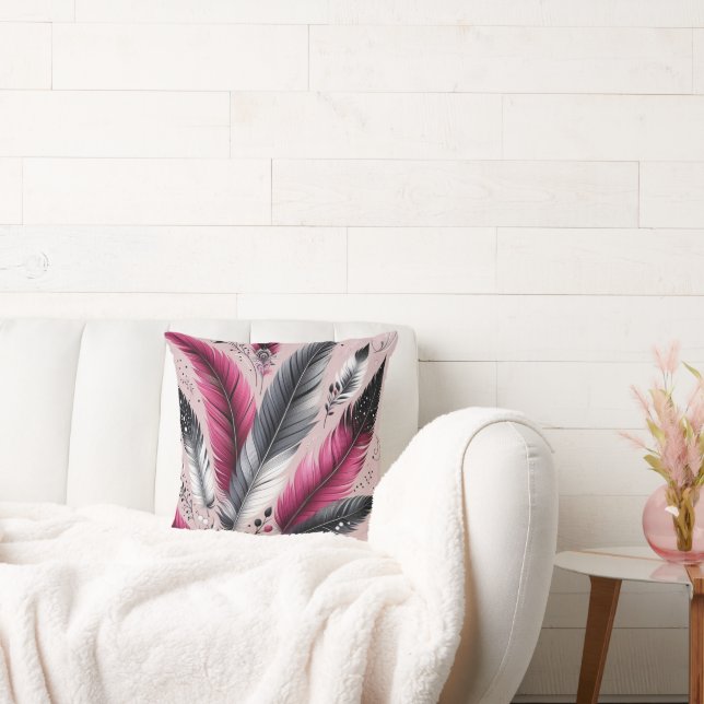 Cojín Decorativo Elegante Fuchsia y Cushion de plumas grises (Sofá)