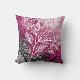 Cojín Decorativo Elegante Fuschia, Blanco, Gris y Negro Efecto Lace