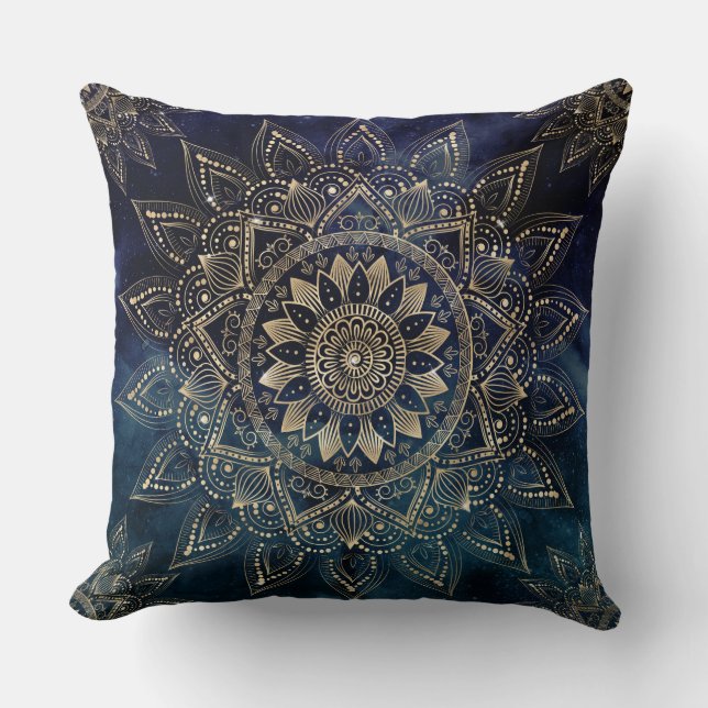 Cojín Decorativo Elegante galaxia azul Mandala dorada (Anverso)