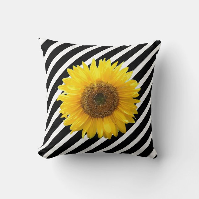 Cojín Decorativo Elegante girasol en franja blanca y negra (Anverso)
