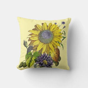 Cojín Decorativo Elegante Girasol Vintage Amarillo Inverso