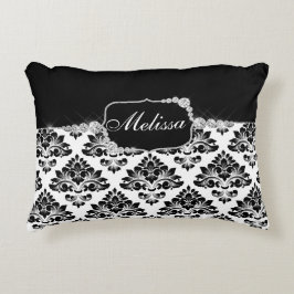 Cojín Decorativo Elegante Glam Black Damask Diamantes
