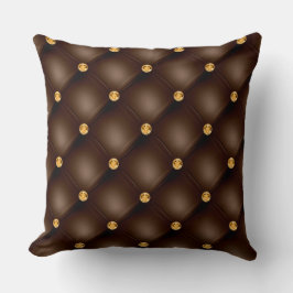 Cojín Decorativo Elegante Glam Tufted Gold Diamond Chocolate Brown