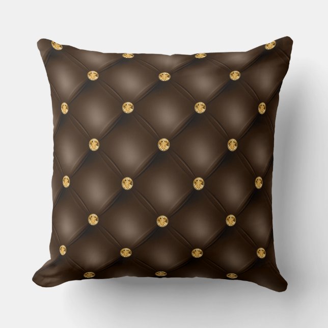 Cojín Decorativo Elegante Glam Tufted Gold Diamond Chocolate Brown (Anverso)