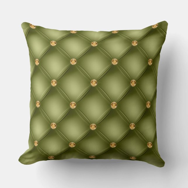Cojín Decorativo Elegante Glam Tufted Gold Diamond Olive Green (Anverso)